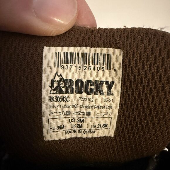 Rocky Youth Outdoor Hunting Boots Size 3M Camo Brown Hiking Thinsulate Insulated - Picture 7 of 10